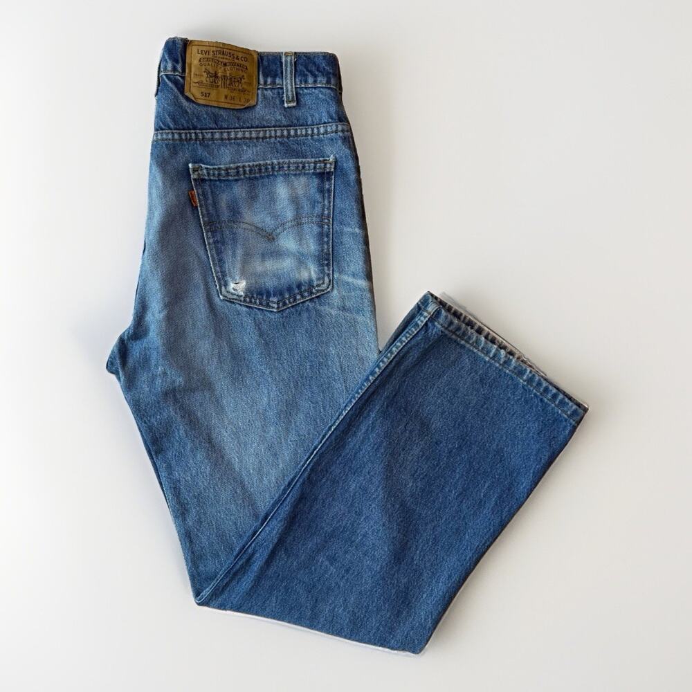 Vintage Levis 517 Jeans 34 Blue Boot Cut 80s Denim Made in USA Workwear